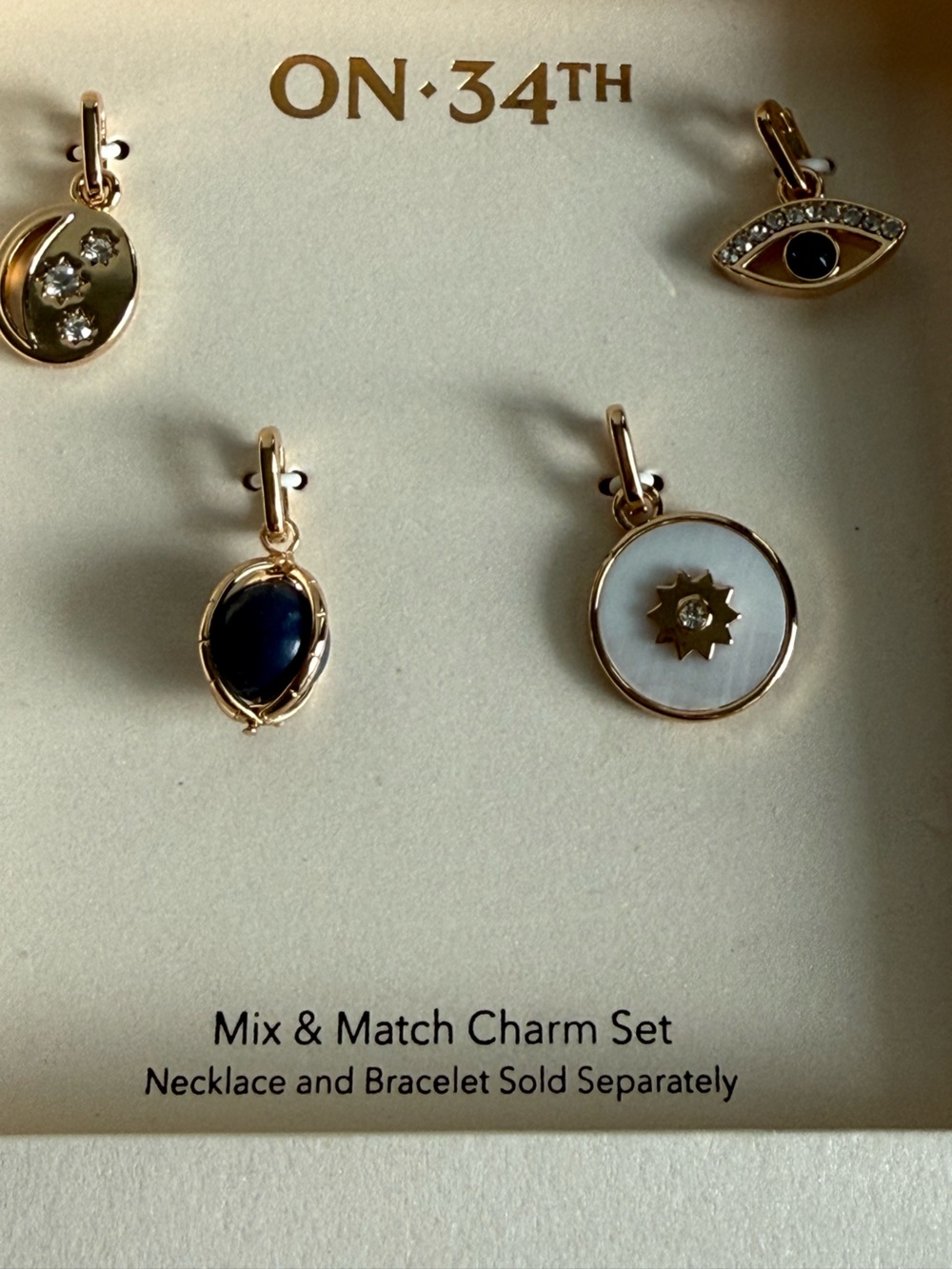 ON·34TH Gold-Tone White and Navy Mix & Match Charm Earrings